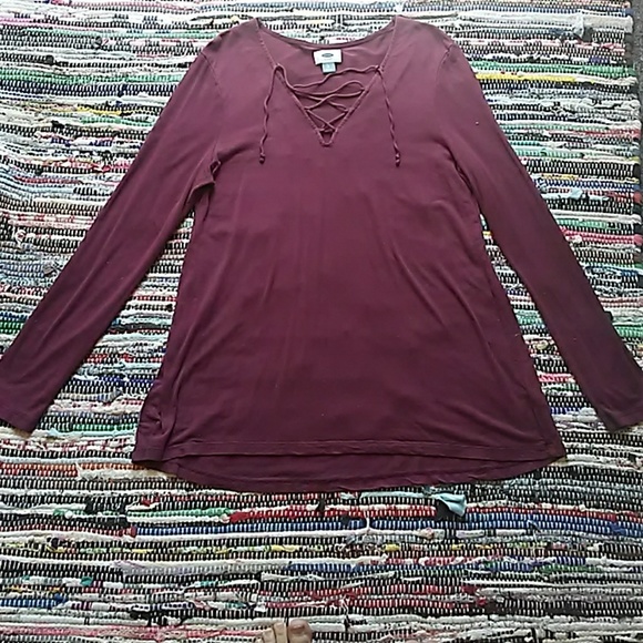 Old Navy Burgundy Lace Up Top - Picture 2 of 7